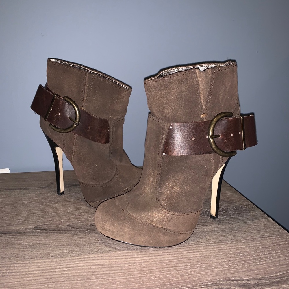 Arden B Brown Suede Buckle Booties
